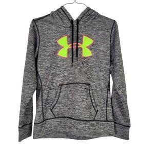 Under Armour Grey, Neon Green & Pink Logo Hooded Sweatshirt - See Measurements